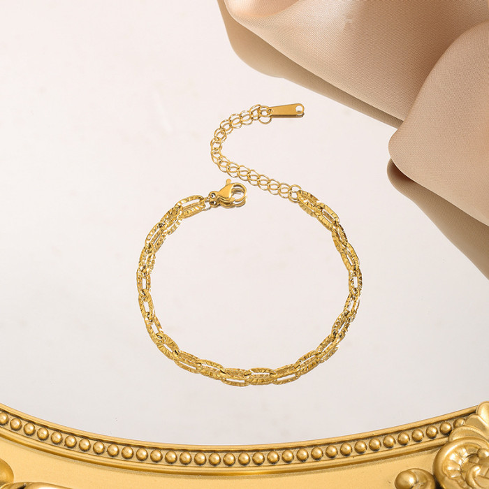 French Style Light Luxury Embossed Titanium Steel Bracelet for Women, Versatile 18K Gold Plated, Niche Design, Simple...