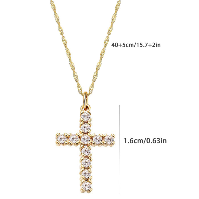 Eco-friendly Brass 3A Zircon Cross Stainless Steel Water Wave Chain 18K Gold Mini Zircon Cross Necklace for Women