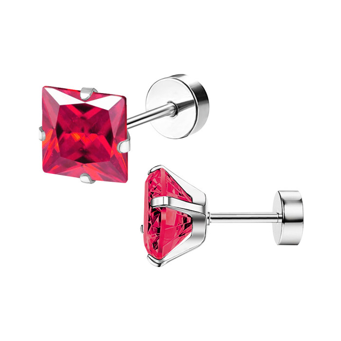 Titanium Steel Earrings Simple Square Zircon Women's Ear Bone Studs Export Earrings Wholesale Exquisite Geometric Sty...