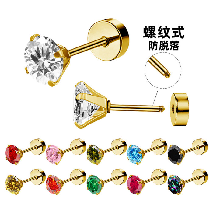 Autumn and Winter Fashion New Zircon Earrings Manufacturer Wholesale High-end Light Luxury Earrings Ear Bone Studs Ear Hole Care No Removal Needed