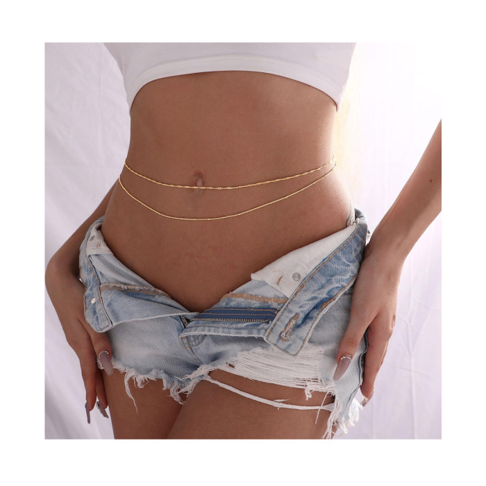 Cross-Border Stainless Steel 18K Plated Non-Fading Side Clip Bead Chain Water Wave Chain Rope Chain Waist Chain Double Layer Chain Body Chain