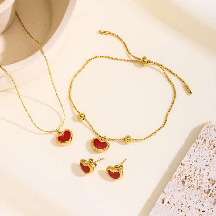 Red Love Titanium Steel Necklace Little Red Heart Pendant Korean Style Niche Sweet Autumn and Winter Vitality Girls'...