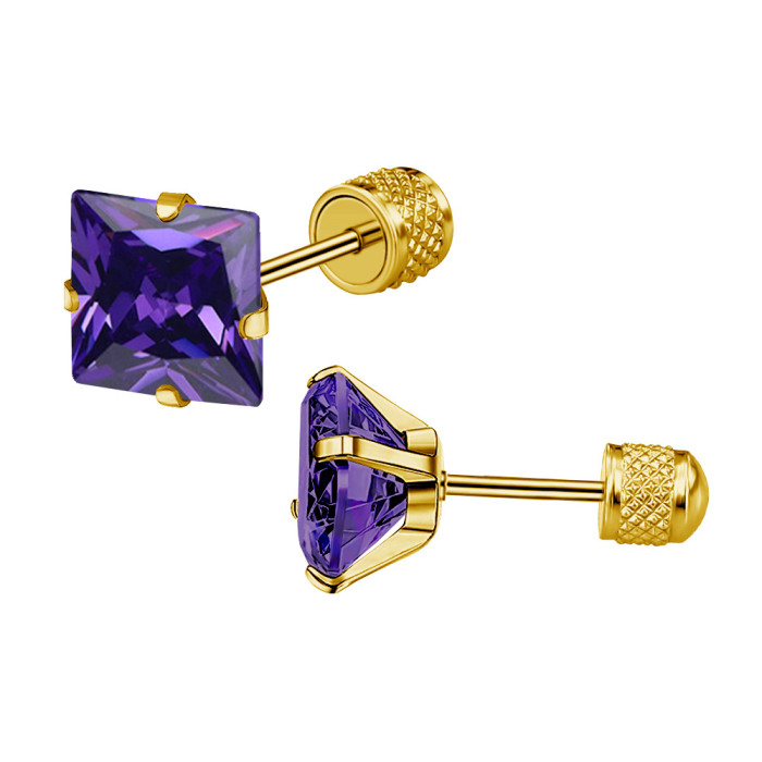Cross-Border Foreign Trade Amazon Stainless Steel Earrings Fashion OL Versatile Square Four-Prong Zircon Earrings Piercing Jewelry