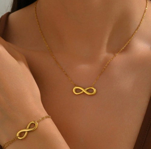 Cross-Border Hot Selling Infinite Love 8-Word Necklace for Women Titanium Steel Clavicle Chain INS Minimalist Style Simple Versatile Jewelry Set