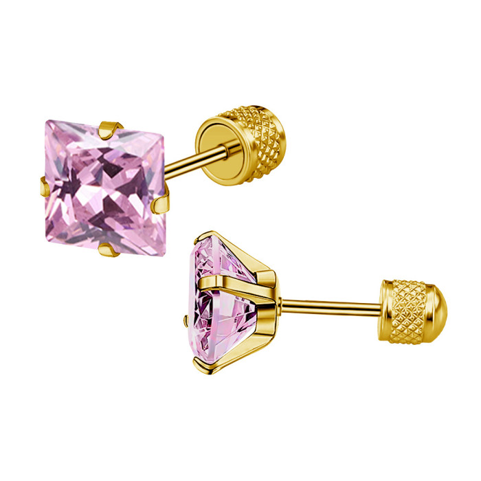 Cross-Border Foreign Trade Amazon Stainless Steel Earrings Fashion OL Versatile Square Four-Prong Zircon Earrings Piercing Jewelry
