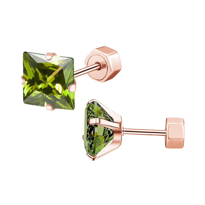 Cross-Border Exclusive Stainless Steel Zircon Earrings Four-Prong Square Small Earrings Titanium Steel Ear Studs Women's Trendy Jewelry