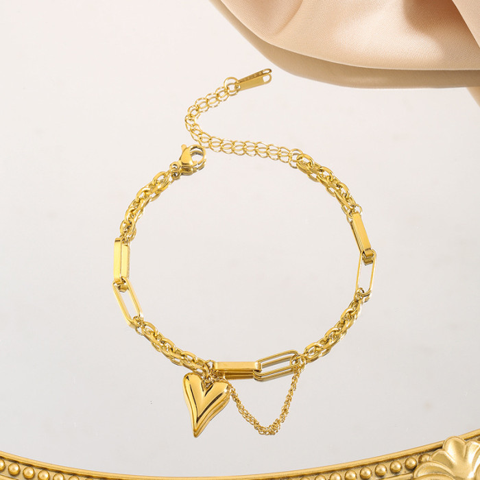 Tassel Heart Necklace INS Style Set Jewelry Titanium Steel 18K Gold Heart Bracelet Necklace Set, Jewelry Sets