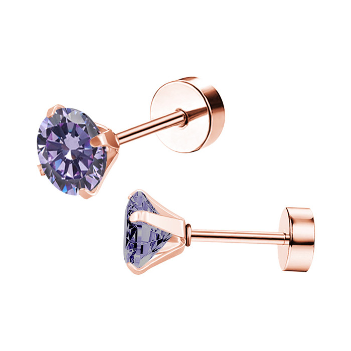 Earrings Autumn Titanium Steel Four-Prong Zircon Earrings Minimalist Ear Bone Studs Fresh Single Stone Factory Dire...