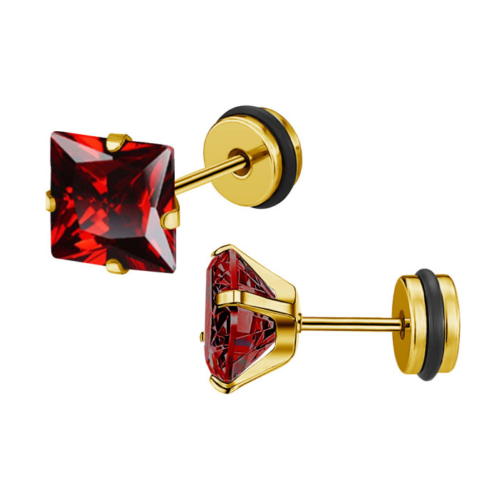 2025 European and American Cross-Border Exclusive High-End Titanium Steel Square Colorful Zircon Earrings Ear Bone Studs Jewelry Factory Direct Sale