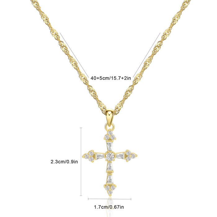 Stainless Steel Necklace Eco-friendly Brass Zircon Arrow-shaped Cross Necklace 18K Gold Cross Pendant Necklace