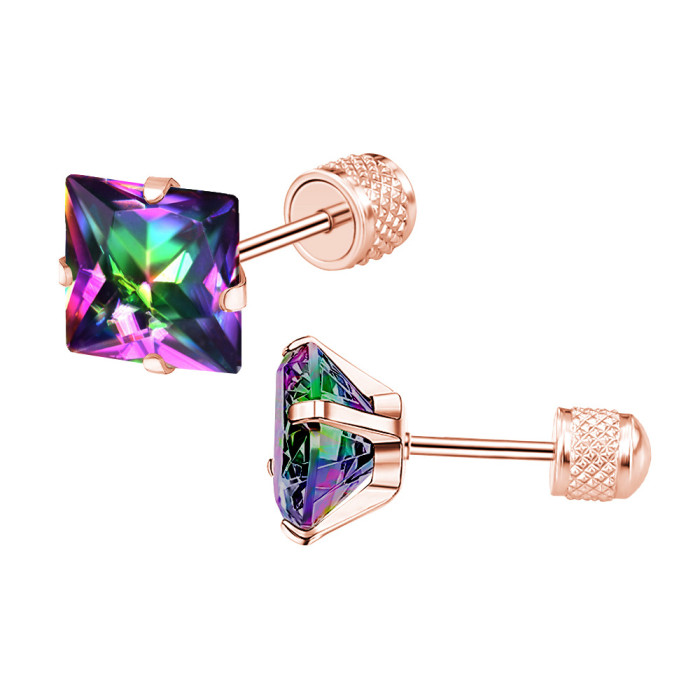 European and American Fashion Titanium Steel Four-Claw Integrated Zircon Earrings for Men and Women Simple Small Earrings Super Shiny Ear Bone Studs Wholesale
