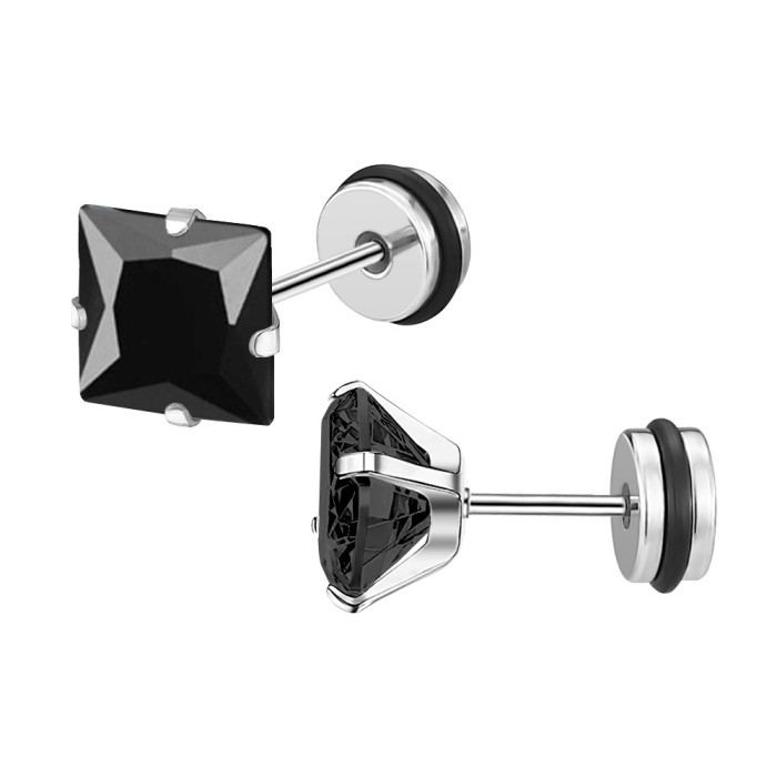 2025 Amazon Fashion New Stainless Steel Square Earrings High-end Colorful Zircon Ear Studs Ear Jewelry