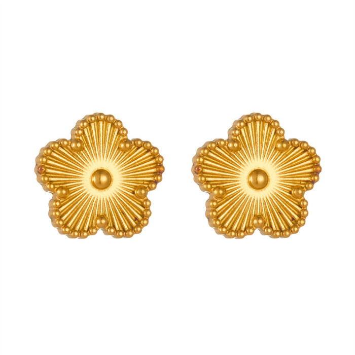 Cross-Border Fashion Titanium Steel Necklace Versatile 18K Gold Five-Leaf Flower Grass Set Bracelet Earring Set for Women Non-Fading