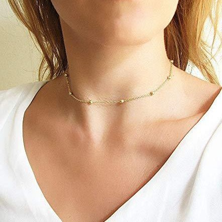 Non-Fading Single Layer Stainless Steel Cross Clip Ball Chain Necklace 18K Gold Plated Exquisite Simple Bead Chain Necklace for Women