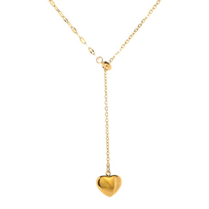 Pull-out Heart Tassel 18K Gold Titanium Steel Necklace Women's Sexy Choker European and American Style Personality Ins Minimalist Pendant Accessory