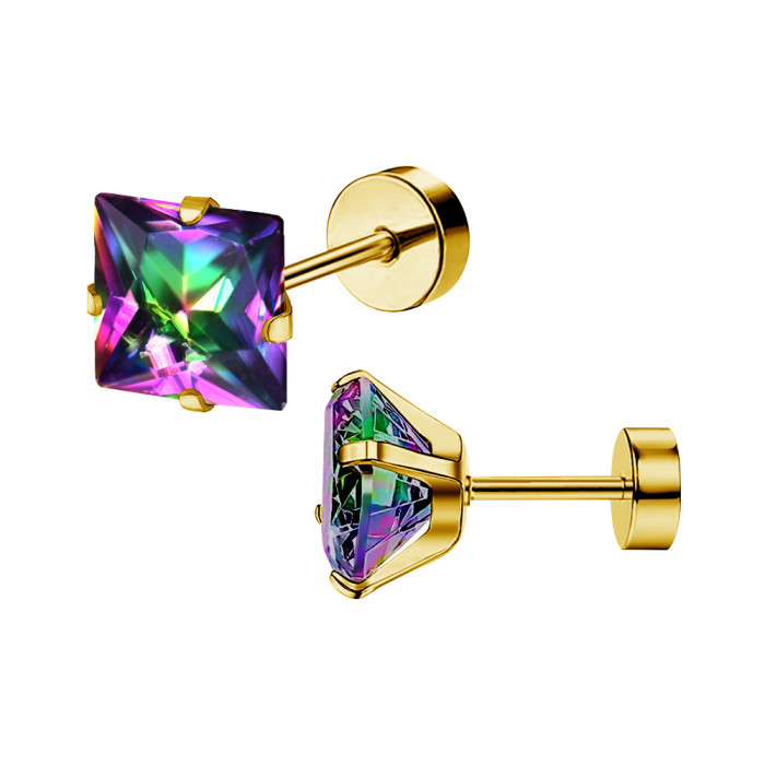 Amazon New Fashion Titanium Steel Stainless Steel Square Inlaid Zircon Ear Bone Studs Ear Conch Studs Ear Studs Wholesale
