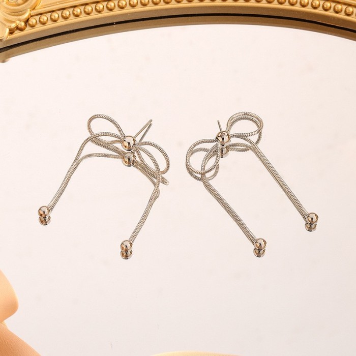 Fashion Internet Celebrity Style Titanium Steel Pull Bow Jewelry Set Elegant Trendy Design for Women Wholesale