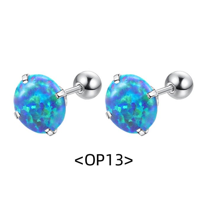 European and American Cross-Border Exclusive Fashion New High-End Australian Gemstone Titanium Steel Four-Prong Earrings Ear Bone Studs Simple Niche