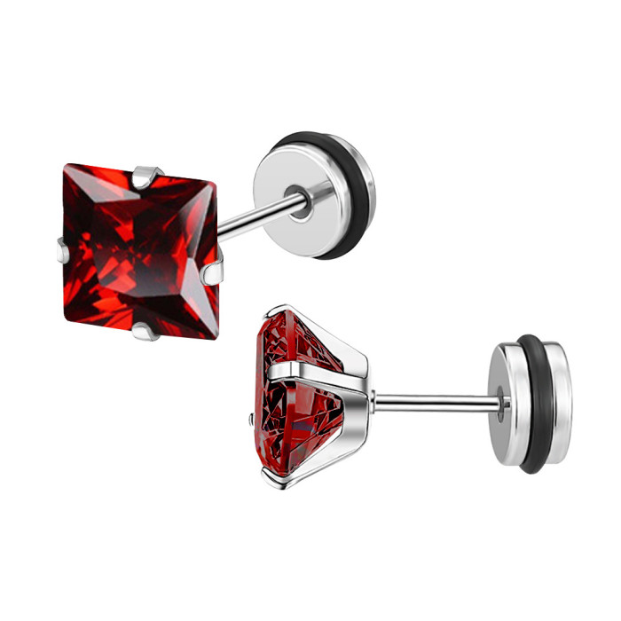 2025 Amazon Fashion New Stainless Steel Square Earrings High-end Colorful Zircon Ear Studs Ear Jewelry
