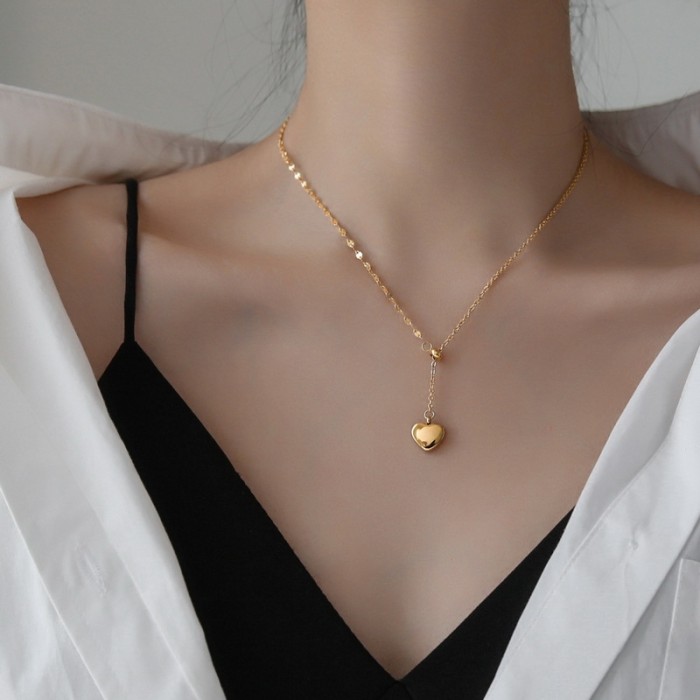 Pull-out Heart Tassel 18K Gold Titanium Steel Necklace Women's Sexy Choker European and American Style Personality Ins Minimalist Pendant Accessory