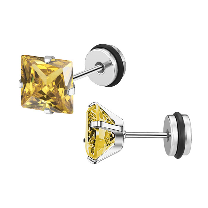2025 Amazon Fashion New Stainless Steel Square Earrings High-end Colorful Zircon Ear Studs Ear Jewelry