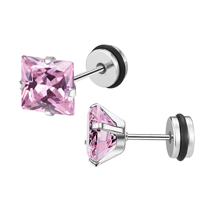 2025 Amazon Fashion New Stainless Steel Square Earrings High-end Colorful Zircon Ear Studs Ear Jewelry
