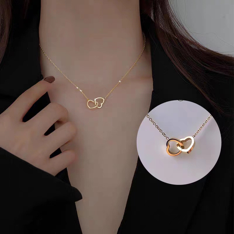 Heart-Shaped Necklace Light Luxury Minority Design Necklace Female Clavicle Chain Female Titanium Steel Temperament Ornament Pendant Does Not Fade