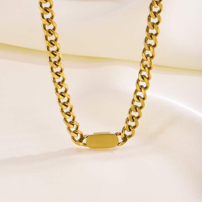 European and American Thick Chain Titanium Steel Necklace Trendy Internet Celebrity Ins Hip Hop Niche Minimalist Style Bracelet Set Non-Fading Accessories