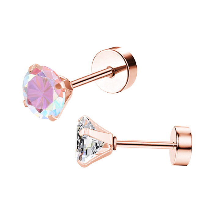Earrings Autumn Titanium Steel Four-Prong Zircon Earrings Minimalist Ear Bone Studs Fresh Single Stone Factory Dire...
