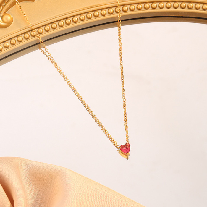 Stainless Steel Independent Stand Twelve Birthstone Necklace Ins Hot Sale 12 Birthstone Heart Pendant Necklace Month...