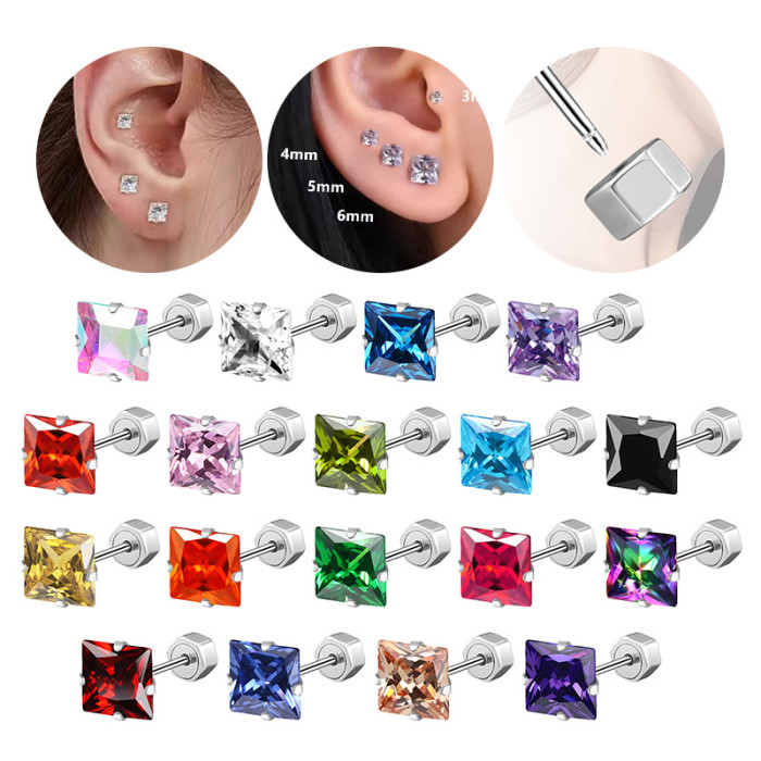 Fashion Simple INS Style Earrings Four-Prong Square Stainless Steel Earrings Insert Earrings Women's Earrings Wholesale