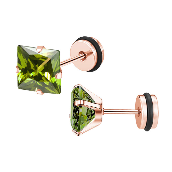 Stainless Steel Square Zircon Earrings Ear Bone Studs Screw Twist Ball Fashion Earrings European and American Piercing Men's Earrings Cross-Border