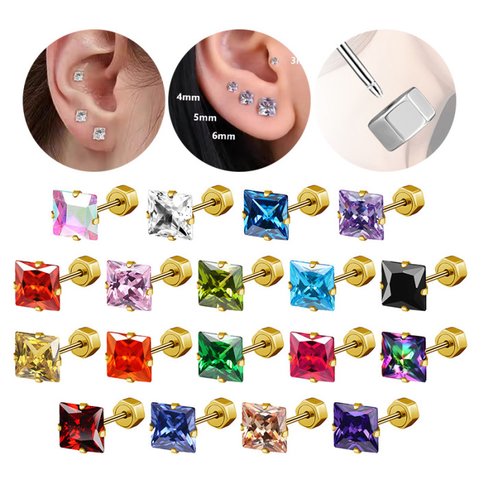 In Stock on AliExpress Stainless Steel Thin Rod Insert High-End Square Zircon Ear Bone Stud Huazi Earrings Ear Jewelry