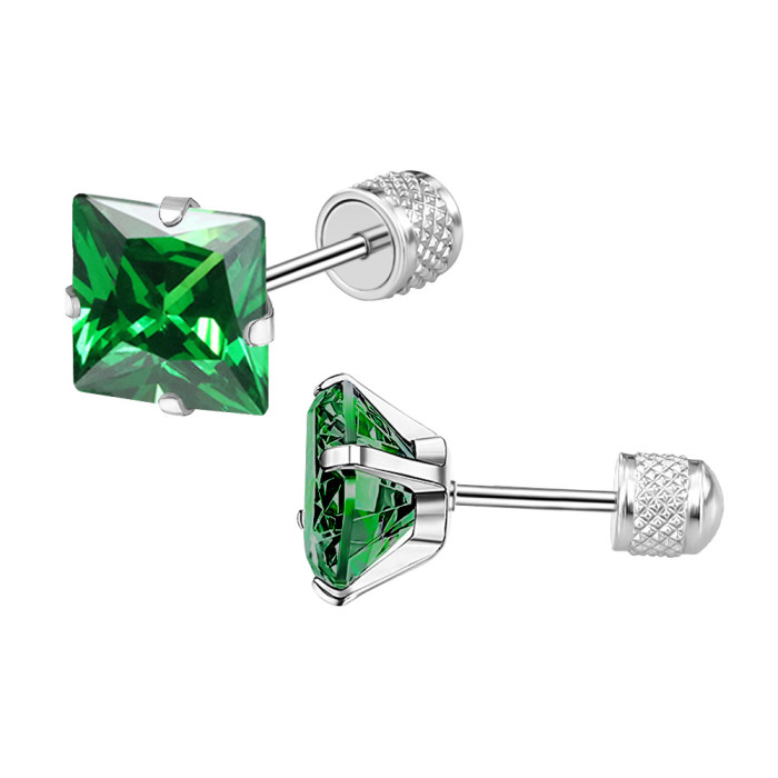 Amazon Hot-Selling New Four-Claw Square Zircon Earrings Stainless Steel Earrings Stud Earrings Piercing Jewelry Wholesale