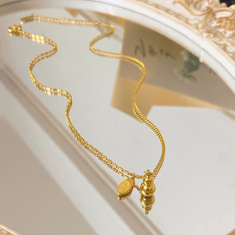 Fortune Gourd Necklace 2024 New Women's Summer Collarbone Chain Internet Celebrity High-end 18k Gold Titanium Steel Non-fading
