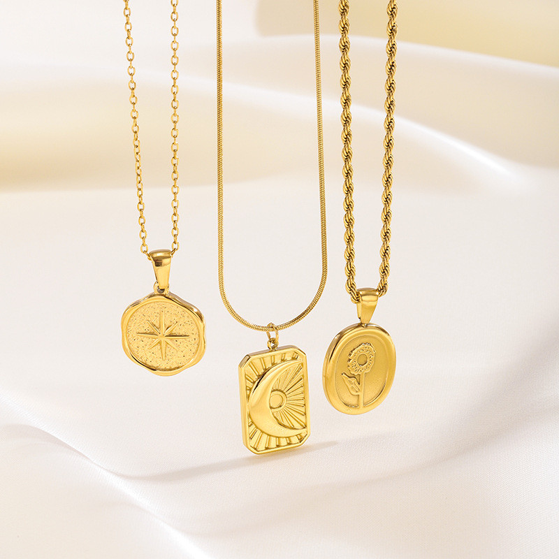 French Retro Braided Star Moon Stainless Steel Necklace Personality Fashion Women's Metal Pendant Titanium Steel Necklace