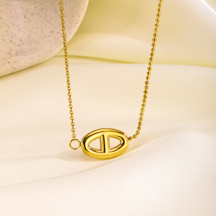 INS Niche Design Pig Nose Hollow Splicing Necklace Bracelet for Women Internet Celebrity Couple Personality Jewelry Set