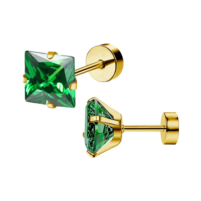 Amazon New Fashion Titanium Steel Stainless Steel Square Inlaid Zircon Ear Bone Studs Ear Conch Studs Ear Studs Wholesale