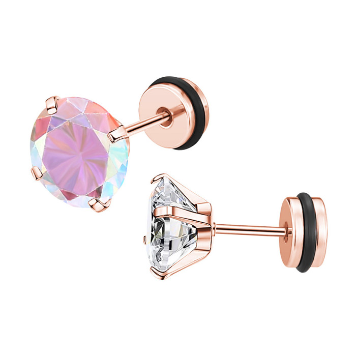 Niche Design Colorful Round Zircon Earrings Ear Bone Studs Rubber Ring Round Cake Ear Plug Style Ear Jewelry Manufact...