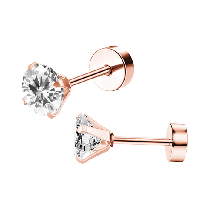 Earrings Autumn Titanium Steel Four-Prong Zircon Earrings Minimalist Ear Bone Studs Fresh Single Stone Factory Dire...