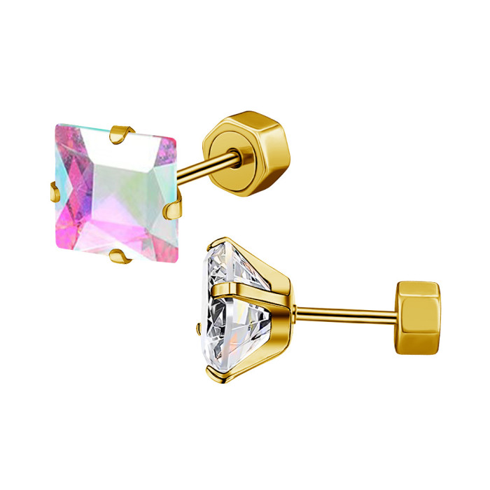 In Stock on AliExpress Stainless Steel Thin Rod Insert High-End Square Zircon Ear Bone Stud Huazi Earrings Ear Jewelry
