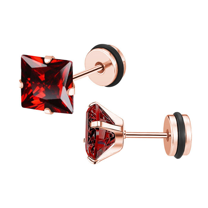 Stainless Steel Square Zircon Earrings Ear Bone Studs Screw Twist Ball Fashion Earrings European and American Piercing Men's Earrings Cross-Border