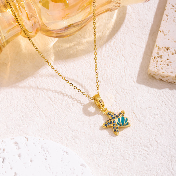 Cross-Border Hot Selling Copper Plated Real Gold Pendant Light Luxury Micro Inlaid Zircon Rainbow Butterfly Necklace Elegant High-End Simple Accessories