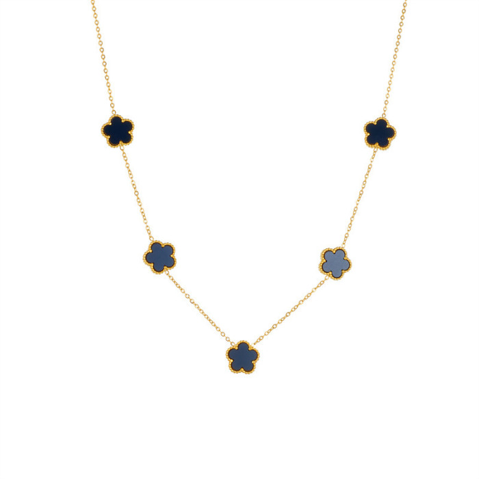 Cross-Border Hot-Selling Five-Leaf Clover Titanium Steel Necklace for Women, High-End Plum Blossom Light Luxury Versatile Collarbone Chain Jewelry Wholesale