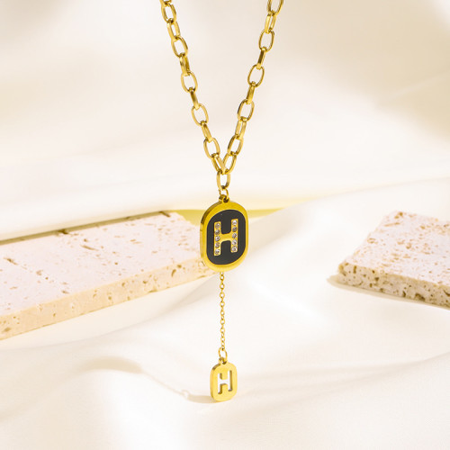 European and American Cross-Border INS Style Fashion Women's Versatile Titanium Steel Casual Collarbone Necklace Niche Letter Tassel Necklace for Women