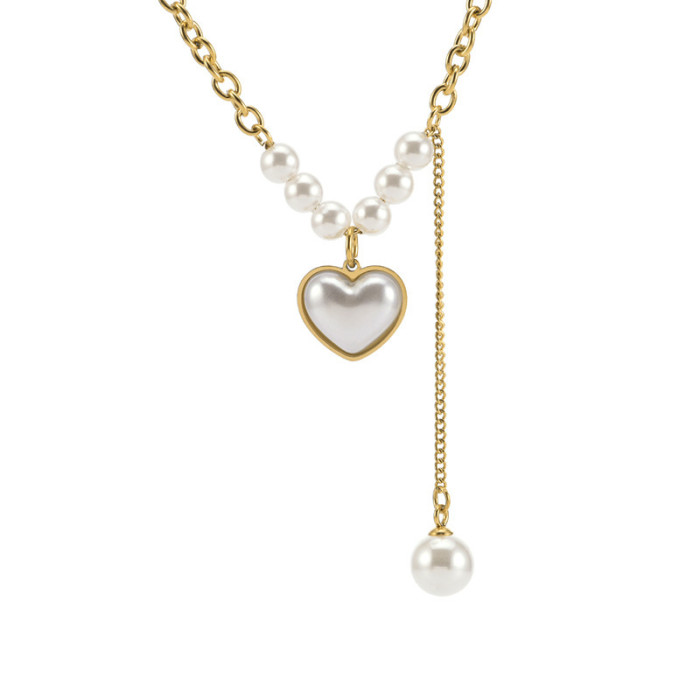 European and American Cross-Border INS New 18K Gold-Plated Long Tassel Bead Chain Necklace Stainless Steel Round Bead Tassel Pendant Necklace for Women