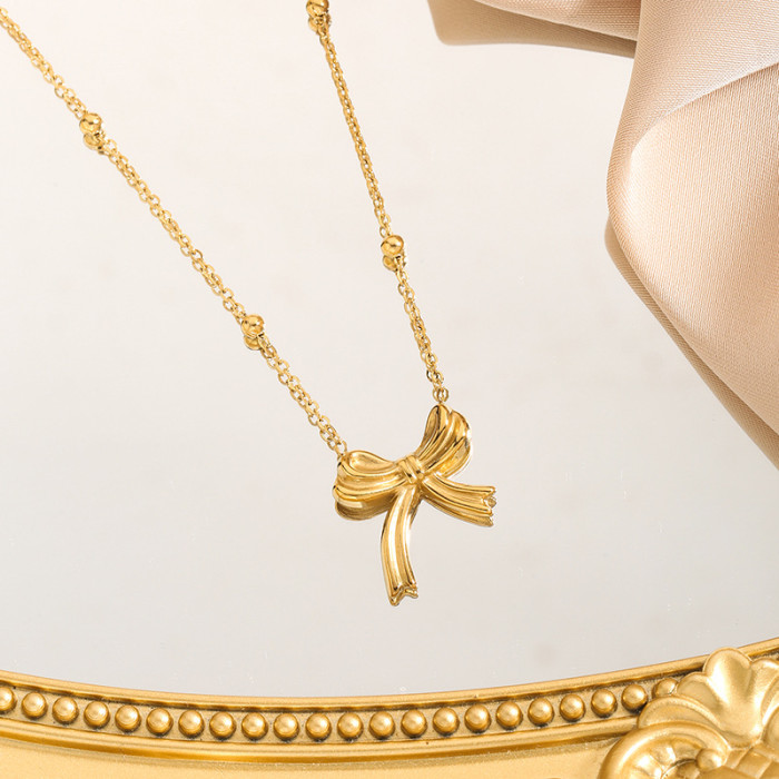 INS Style New Light Luxury Creative Bow Necklace for Women, Niche Versatile High-end Jewelry Manufacturer Wholesale