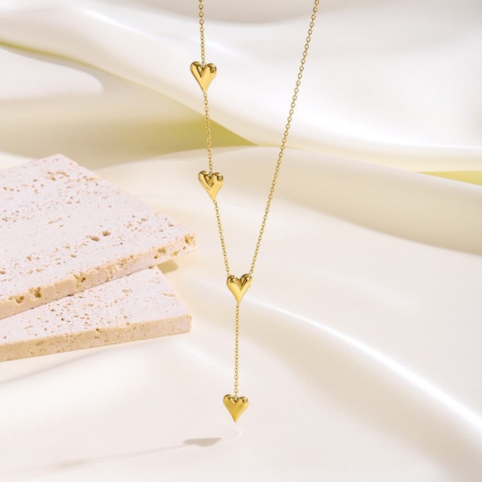[Heart Series] Cross-Border Hot-Selling Heart-Shaped Stainless Steel Necklace for Women Versatile High-End Gold Peach Heart Collarbone Chain