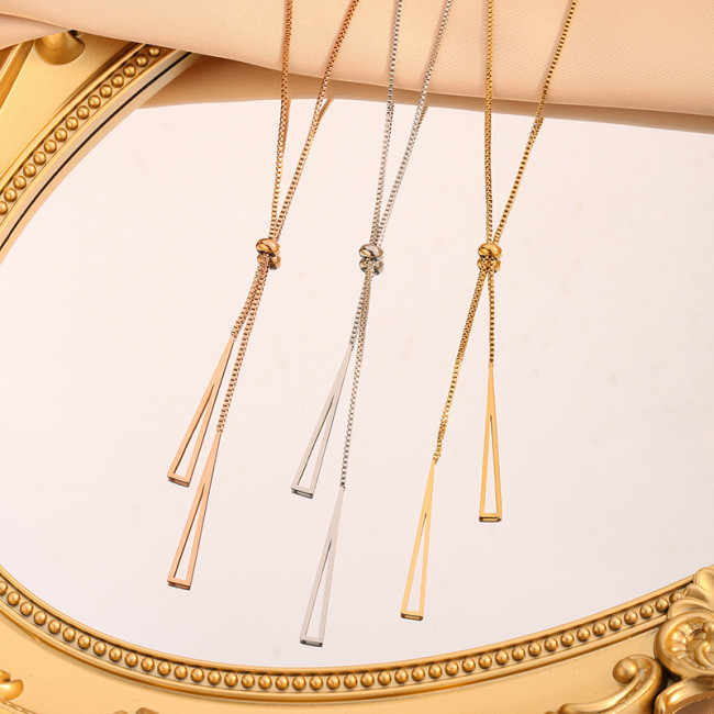 Korean Style Hot-Selling Triangle Tassel Pull-Out Stainless Steel Necklace for Women, Light Luxury Versatile Trendy Necklace, Adjustable Accessory