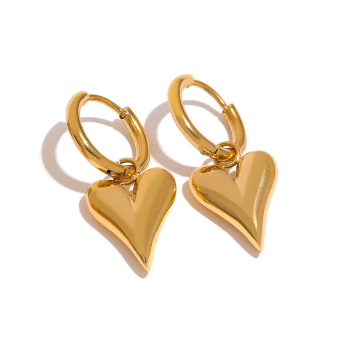 French INS Trend Minimalist Luxury Fashion Simple Heart Necklace for Women Titanium Steel 18K Gold Plated Earrings Se...